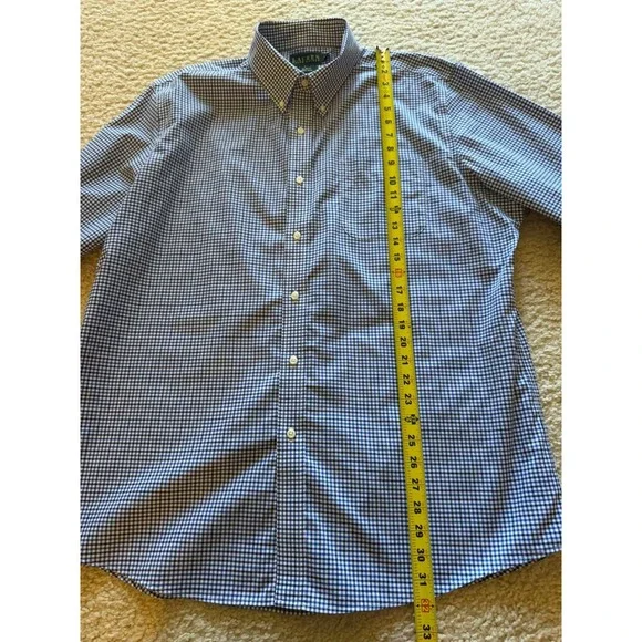 Lauren Ralph Lauren Slim Fit Non-Iron Blue Check Dress Shirt 18 34/35 - Picture 7 of 12